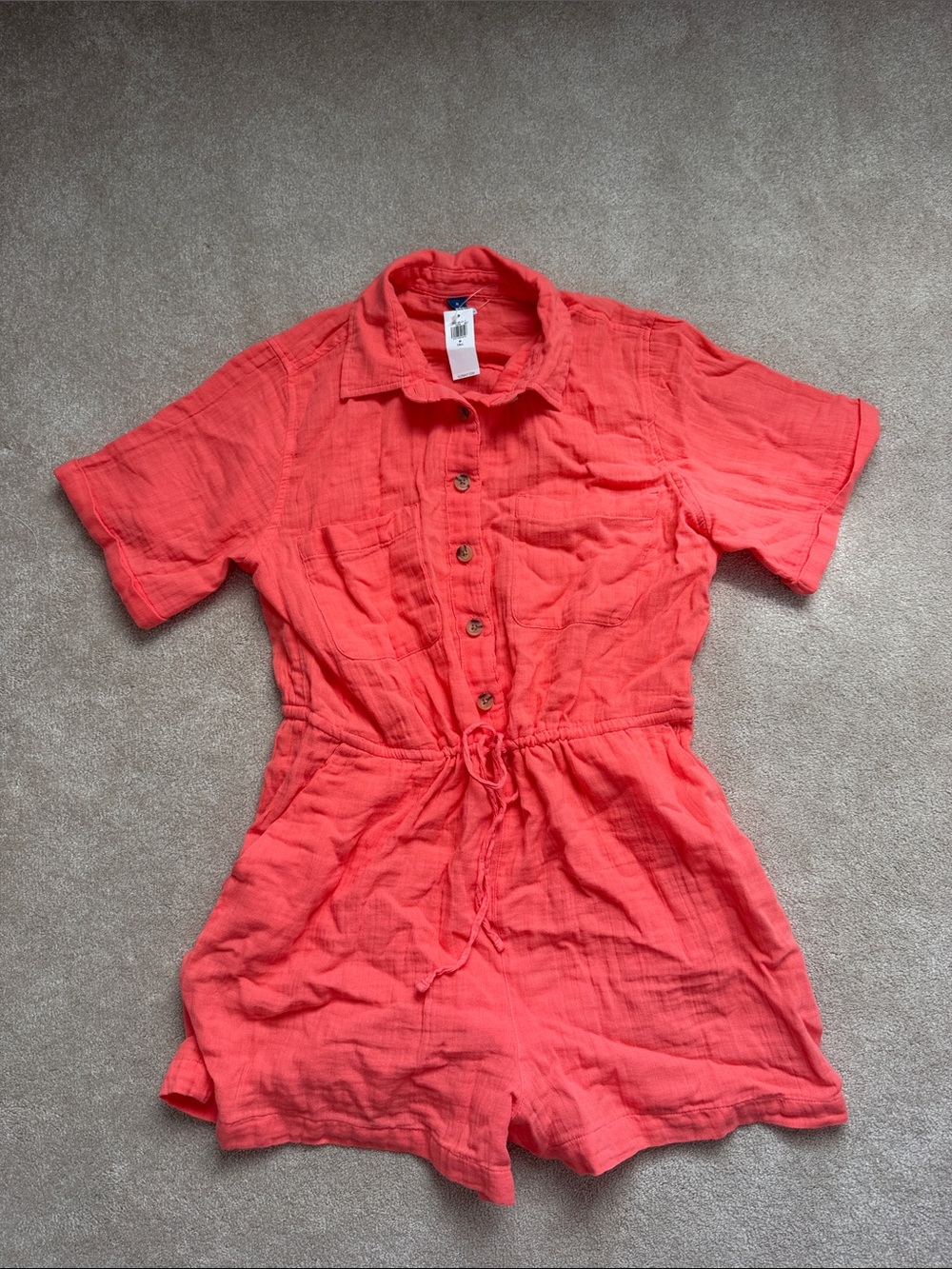 Old Navy Coral Button-Front One-Piece Romper NWT